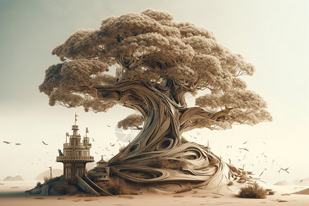 创意概念想象富有想象力的大树插画