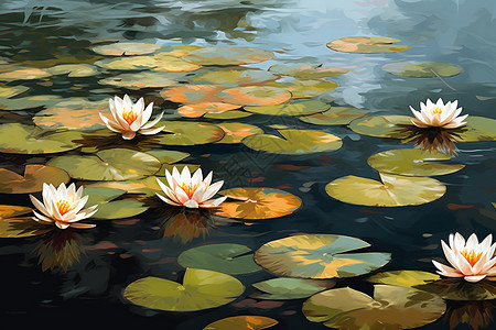 池塘中的百合花背景图片