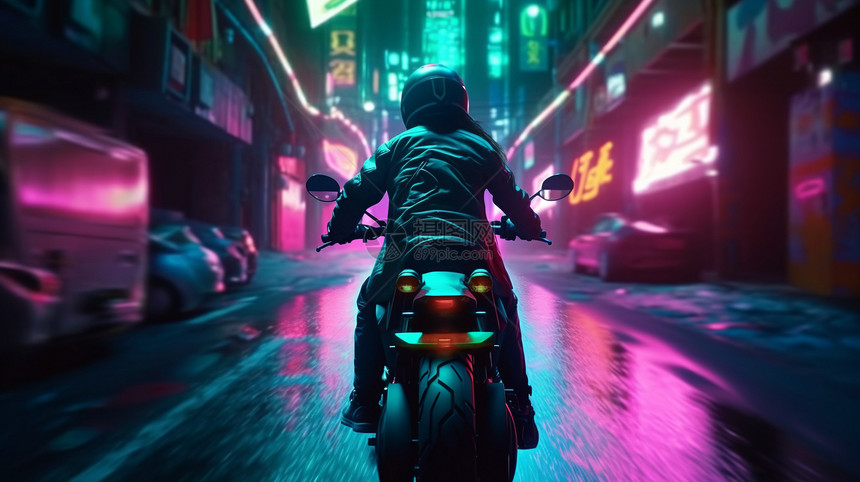 霓虹车道骑摩托车的人图片