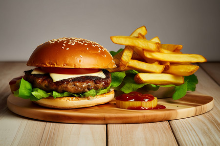 一个汉堡咸味食品高清图片