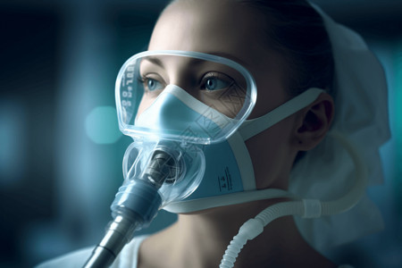 氧气女孩带着氧气罩的女人设计图片