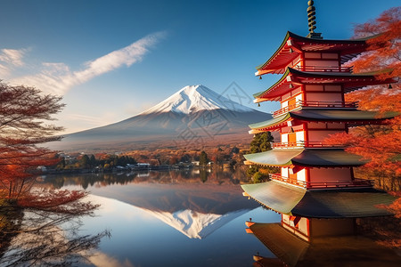 大山倒影日本秋季的富士山背景