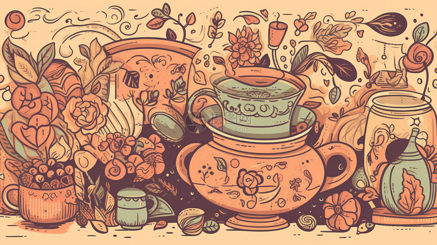 橘色的茶壶图片