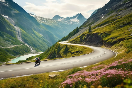 摩托车手在公路上背景