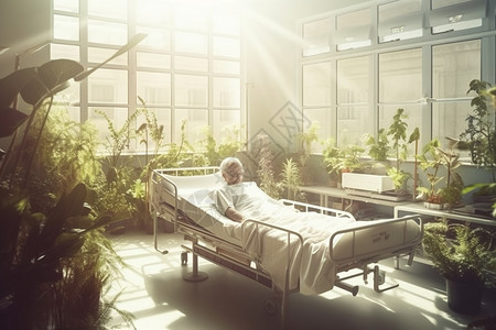 病人躺在医院的病床上背景图片