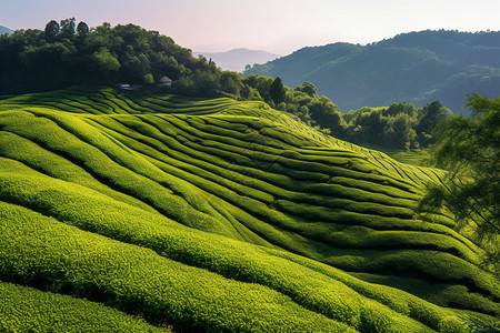 漫山遍野的绿茶田图片
