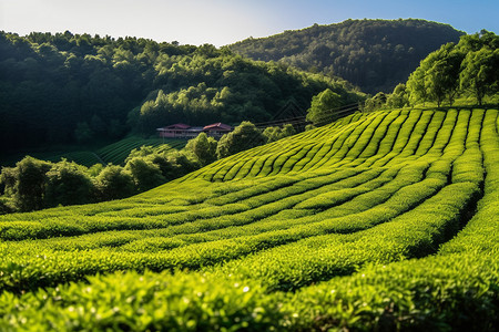 漫山遍野的茶田背景图片