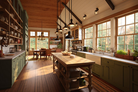 农舍图片宽敞的厨房设计设计图片
