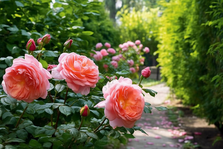 小粉红色花公园中的粉色玫瑰背景