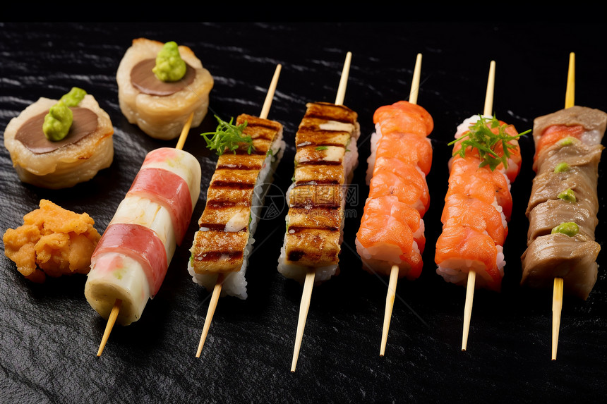 美味的寿司串图片