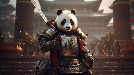 朋克元素熊猫身穿盔甲插画