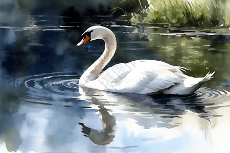水滑优雅的天鹅滑过池塘插画