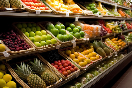 商店货架上的水果背景图片