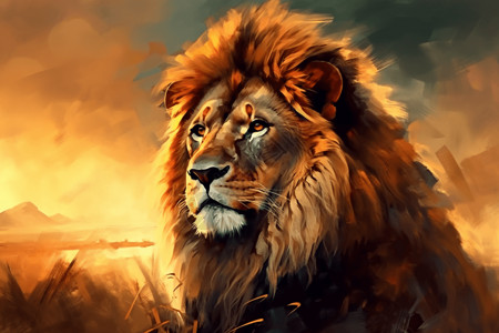 金色日落中的狮子背景图片