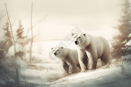 两只北极熊背景图片
