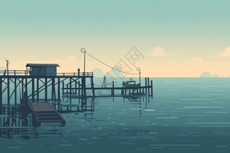 海公祠延伸到公海里的码头插画