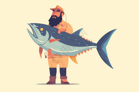 抱着鱼的男人一位渔夫抱着大金枪鱼插画