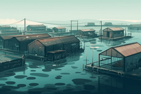 养鱼场在水中的养殖场插画
