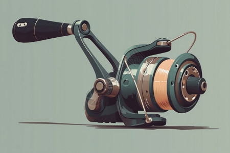 密集金属线用于钓鱼的渔轮细节图插画