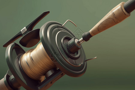 卷轴线渔轮的放大细节图插画