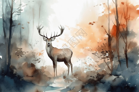 朦胧森林中的鹿背景图片