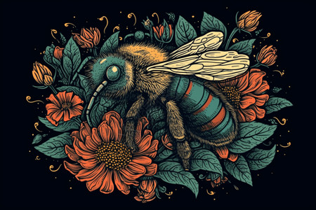 忙碌蜜蜂蜜蜂在一朵花周围插画