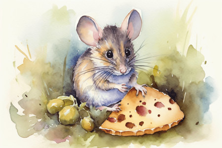 一块饼干迷人的水彩老鼠插画
