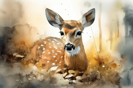 宁静森林中母鹿插画