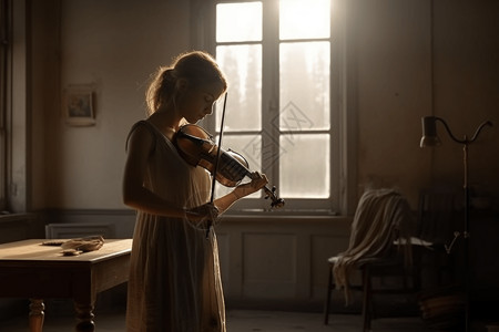 拉小提琴女生正在练琴的小提琴手背景