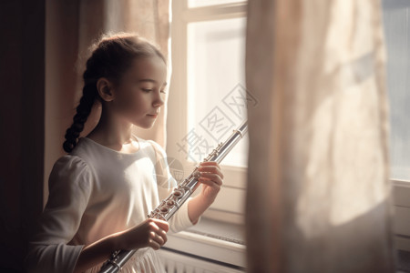 准备练习长笛的小女孩背景图片