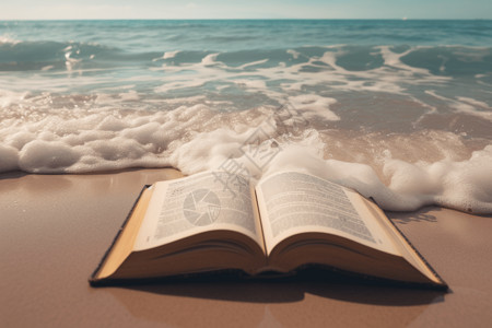 放在海滩上的书背景图片