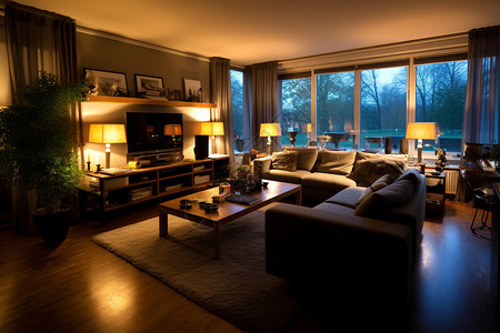 灯光温馨的客厅背景图片
