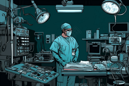 男性手术服医生拿着手术剪刀准备手术的医生插画