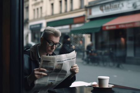 在街边看报纸的男人背景图片