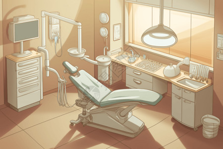 牙科科室内部环境插画