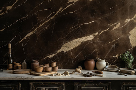 大理石墙面装修的厨房背景图片