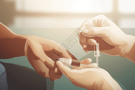 手指血接受流感疫苗注射的患者插画