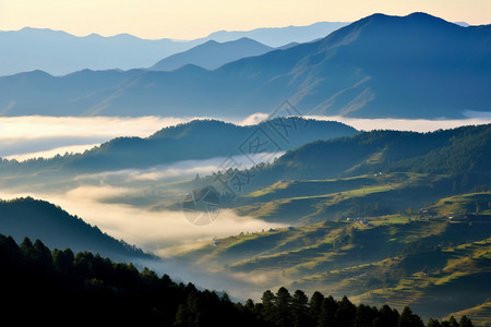 绿色仙境仙境一般的深山风光背景