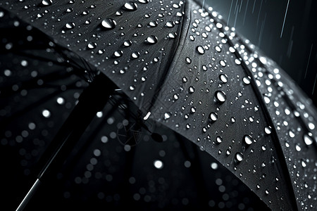 醒目被雨水打湿的黑色雨伞背景