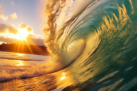 温暖阳光下的巨浪高清图片
