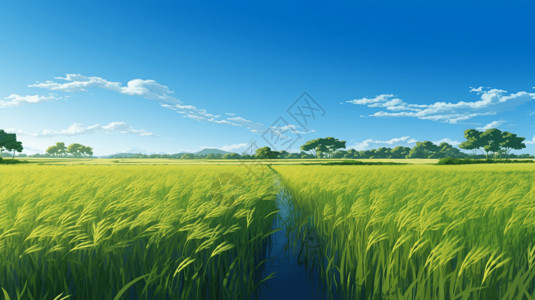 田园诗般的稻田场景高清图片