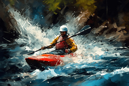 红色皮划艇用皮划艇在激流中航行插画
