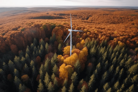 立在树林中的风力涡轮机背景图片