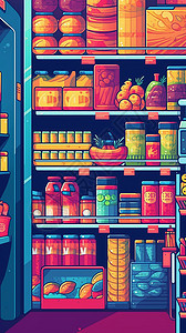 超市货架物品超市货架上的物品插画