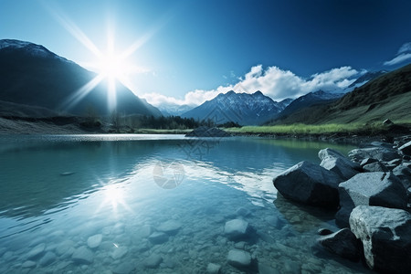 雪山的冰川湖泊图片