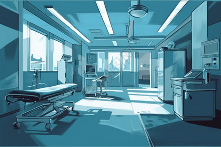 手术室走廊内窥镜室的环境插画