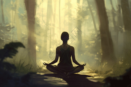 树林瑜伽做瑜伽或冥想的人插画