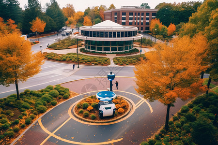 秋季校园内的风光和机器人背景图片