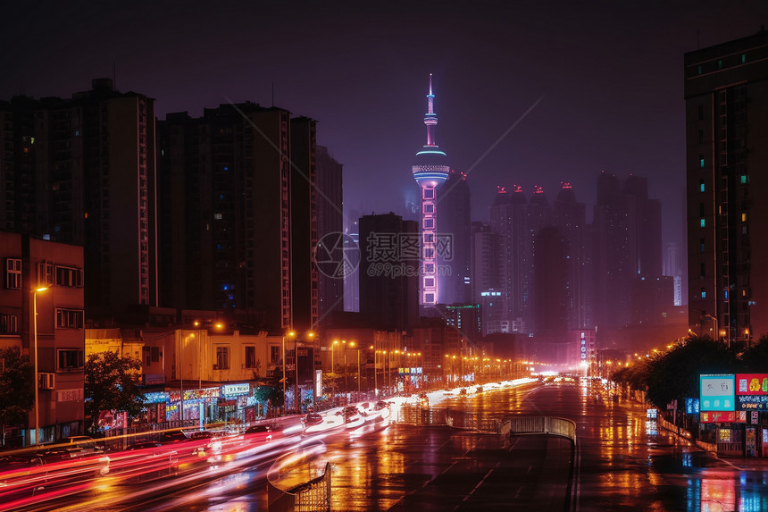 夜晚城市的建筑图片