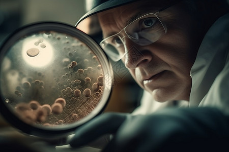 科学家在显微镜下观察细菌图片